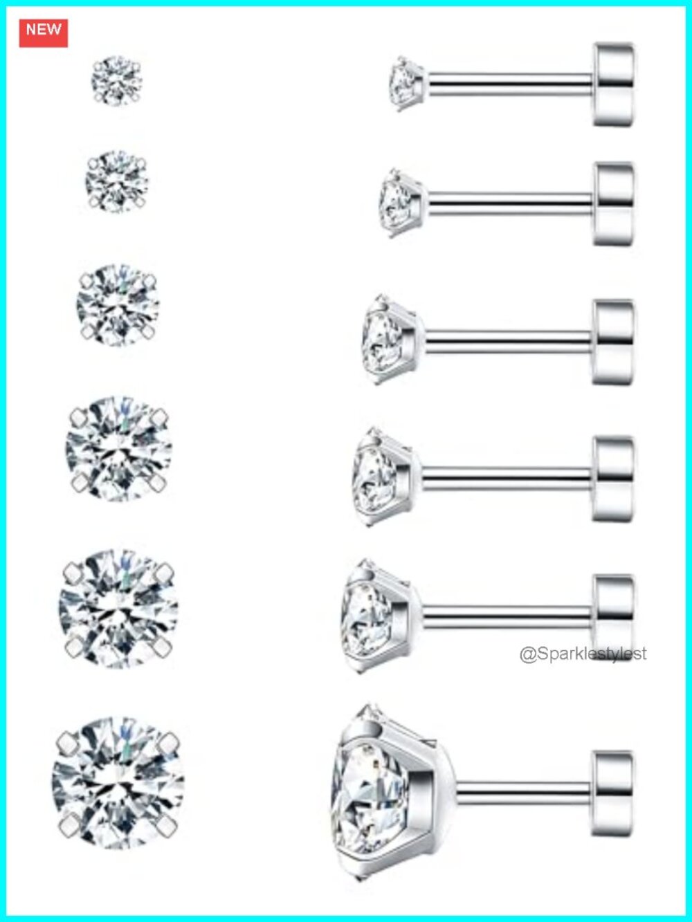 Hypoallergenic Surgical Steel Flat Back Stud Earrings Cubic Zirconia Set